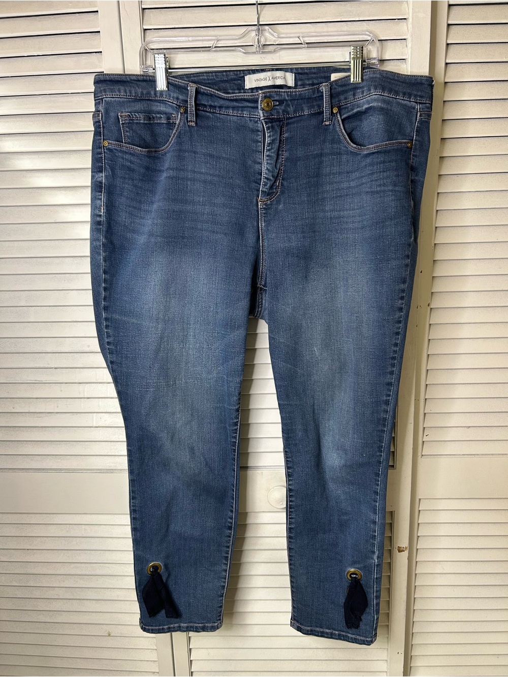 Vintage America Wonderland Skinny Ankle Jeans with Tie Details Size 18W